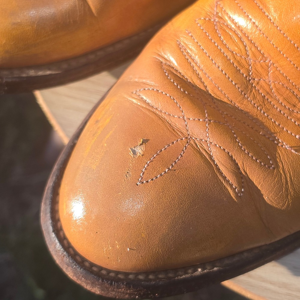 Nocona Orange Leather Cowboy Boots Western Pointed Toe Mid Calf Mens - Picture 6 of 11
